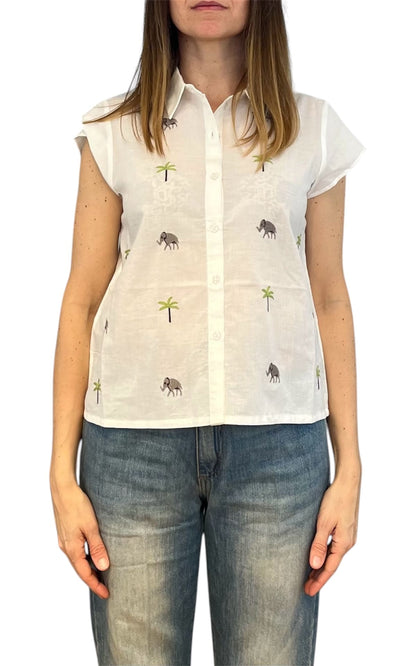 Compañia Fantastica - Camicia elefanti ricamati - Bianco