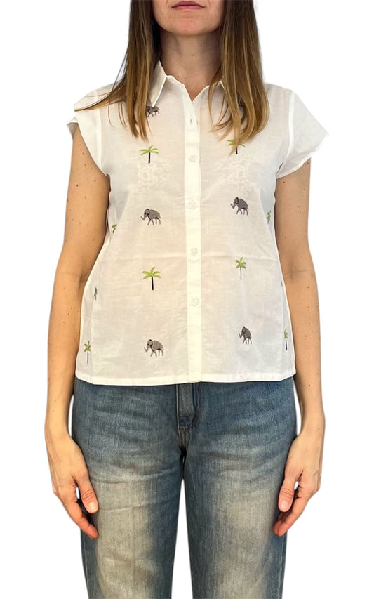 Compañia Fantastica - Camicia elefanti ricamati - Bianco