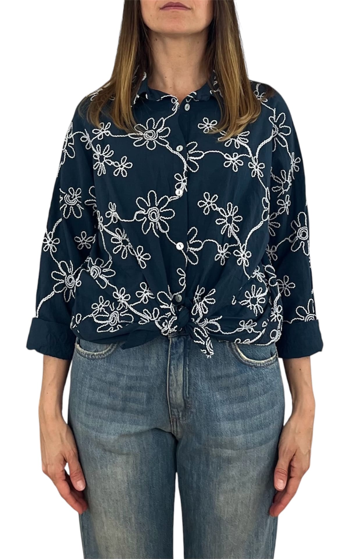 Off-on - Camicia ricamo - Blu