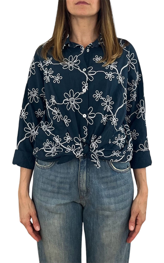 Off-on - Camicia ricamo - Blu