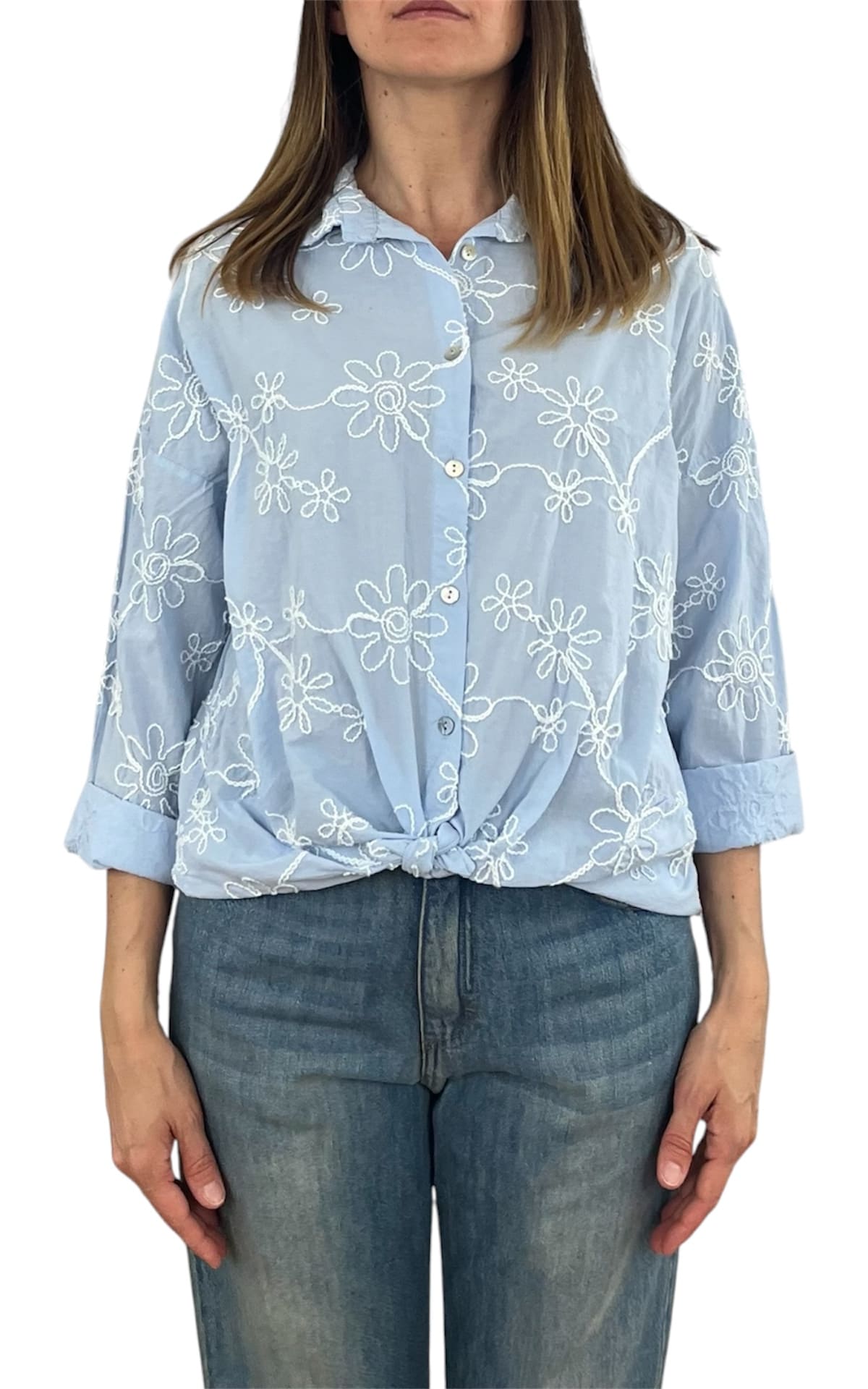 Off-on - Camicia ricamo - Celeste