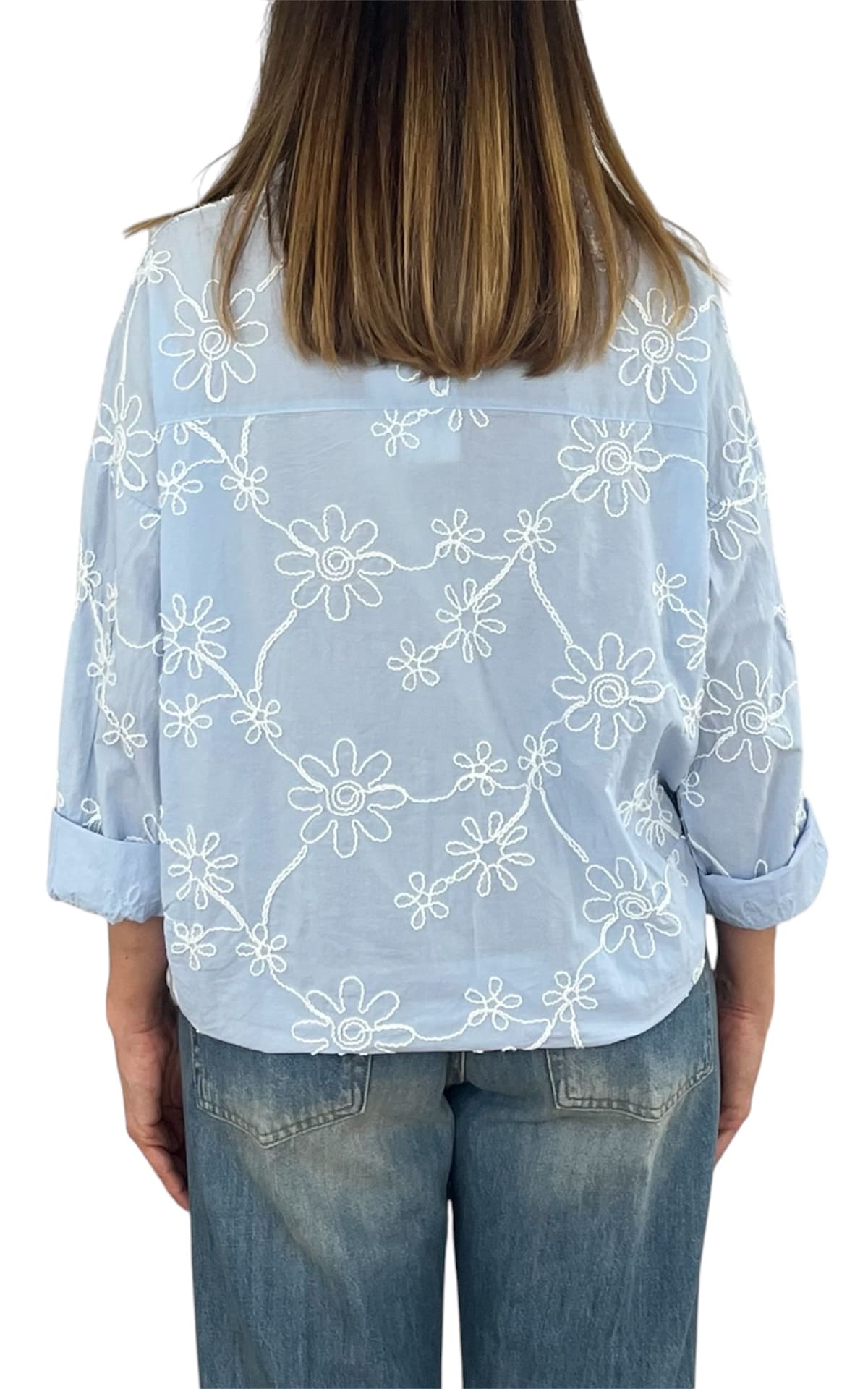 Off-on - Camicia ricamo - Celeste