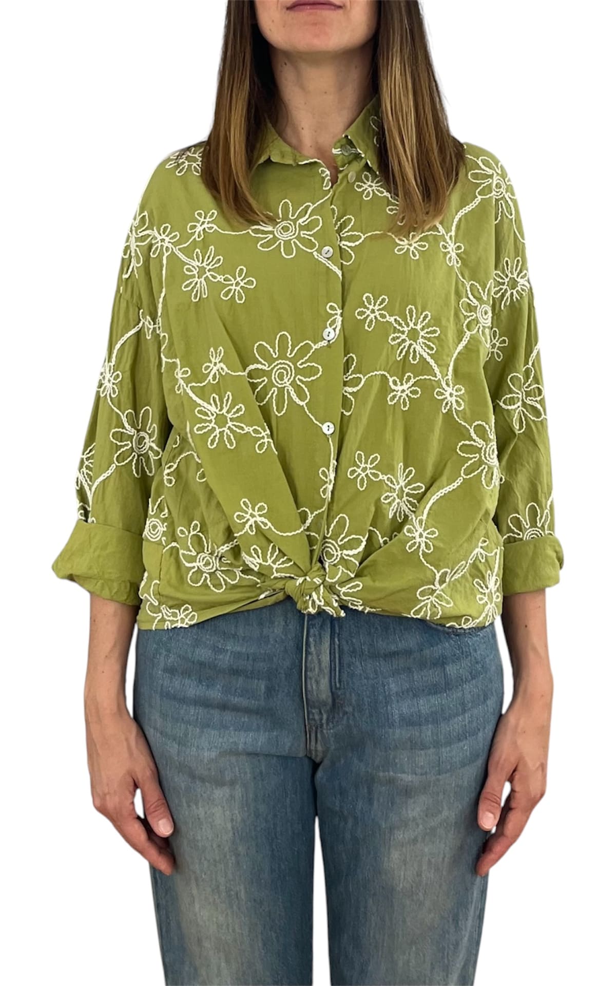 Off-on - Camicia ricamo - Verde