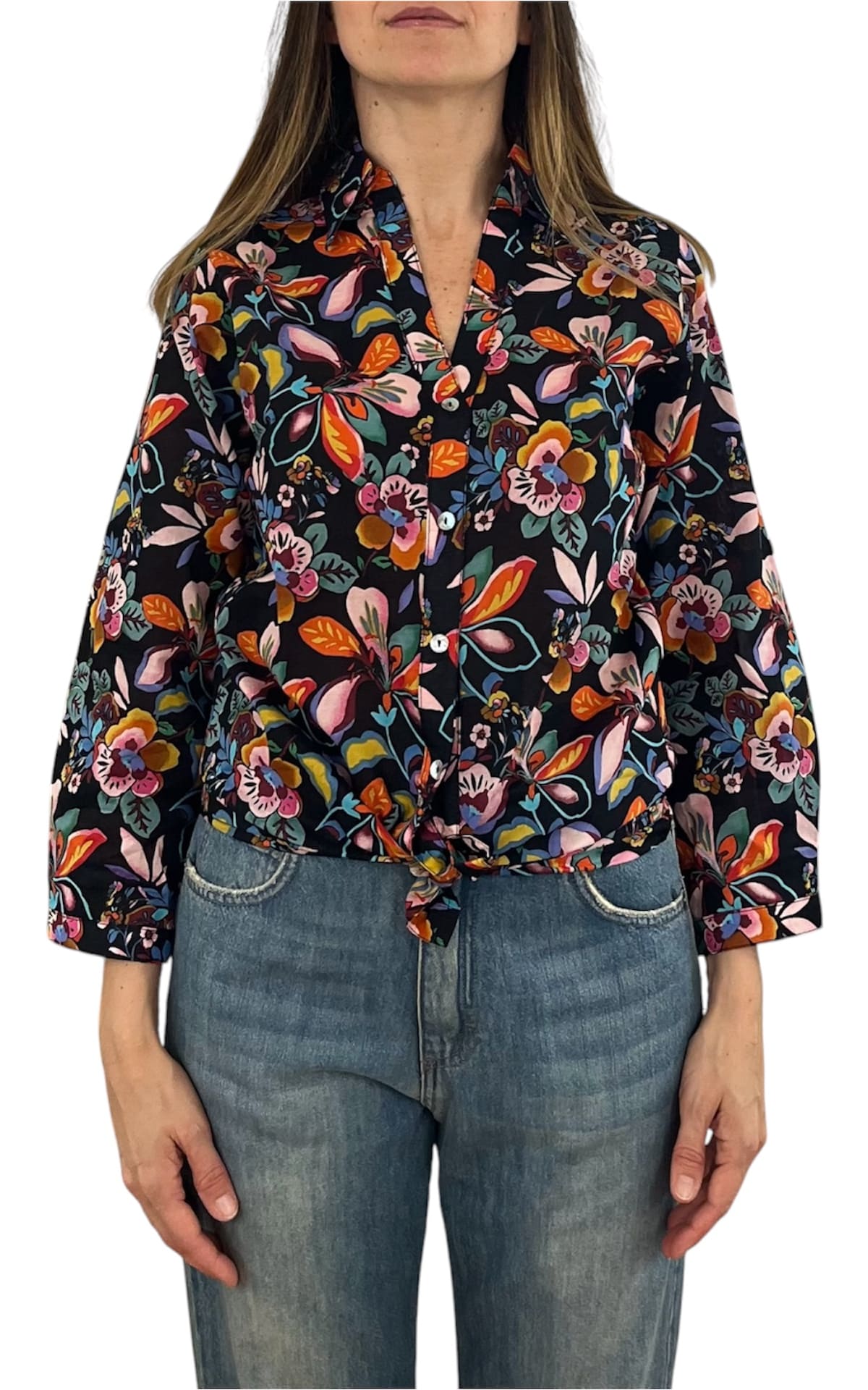 Palme - Camicia mussola fantasia - Nero