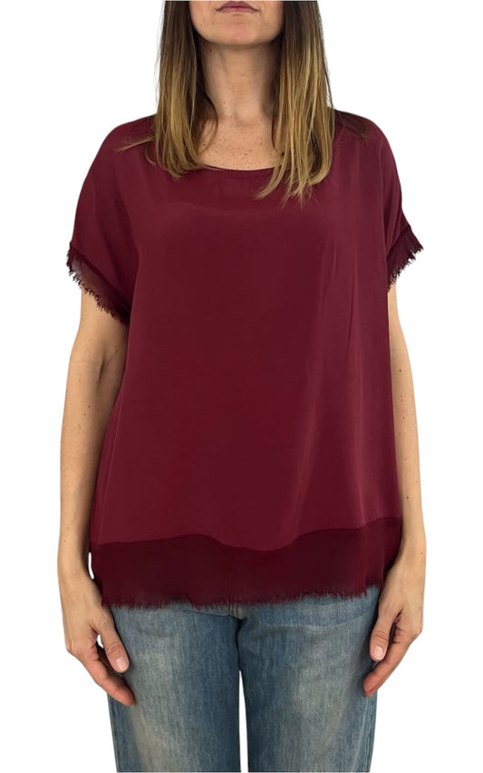 Off-On - Blusa sfrangiata - Burgundi