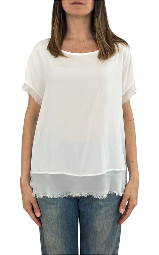 Off-On - Blusa sfrangiata - Bianco