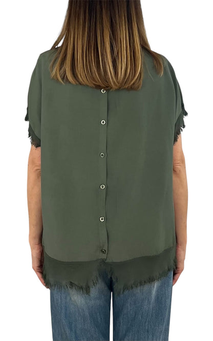 Off-On - Blusa sfrangiata - Verde