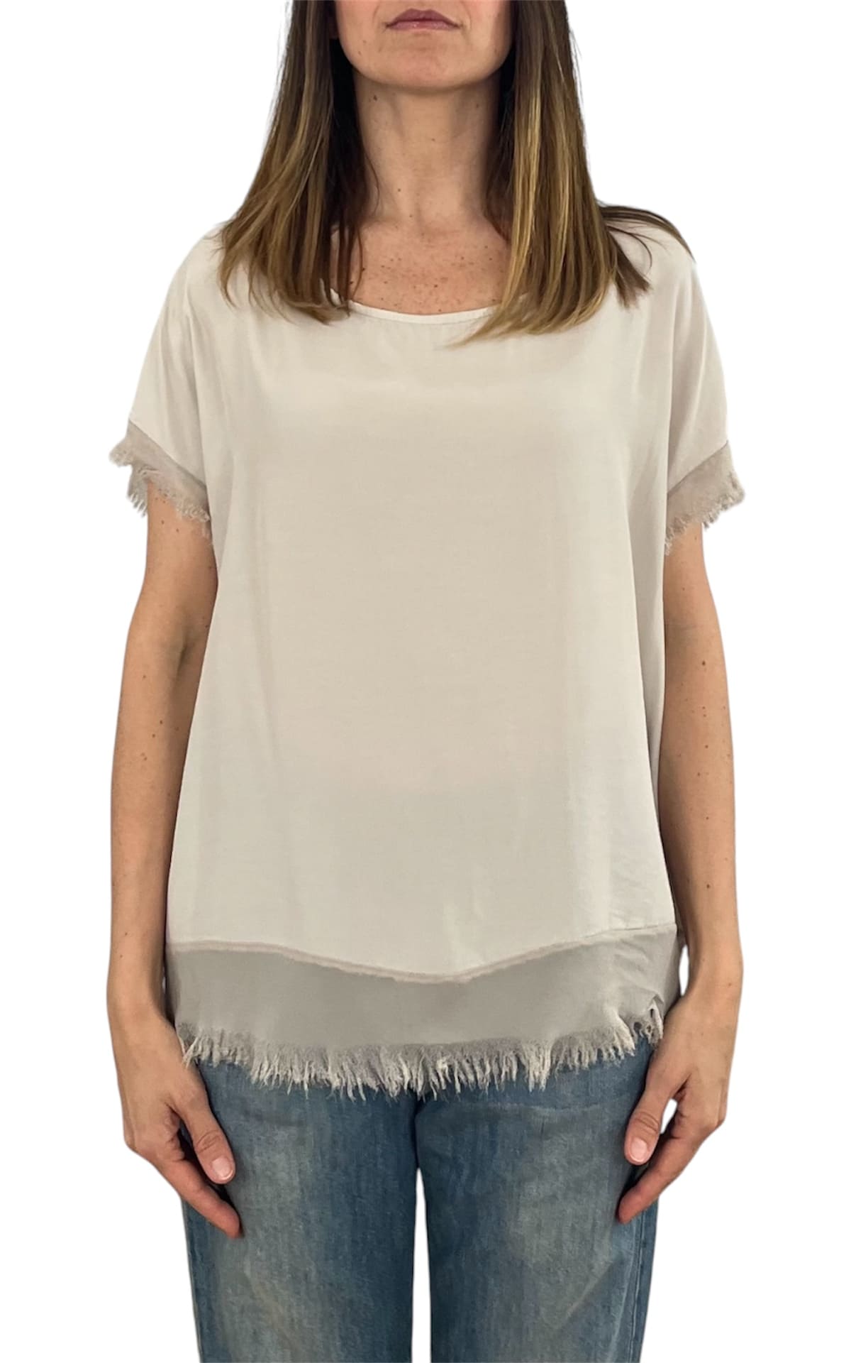 Off-On - Blusa sfrangiata - Beige