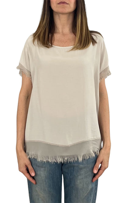 Off-On - Blusa sfrangiata - Beige