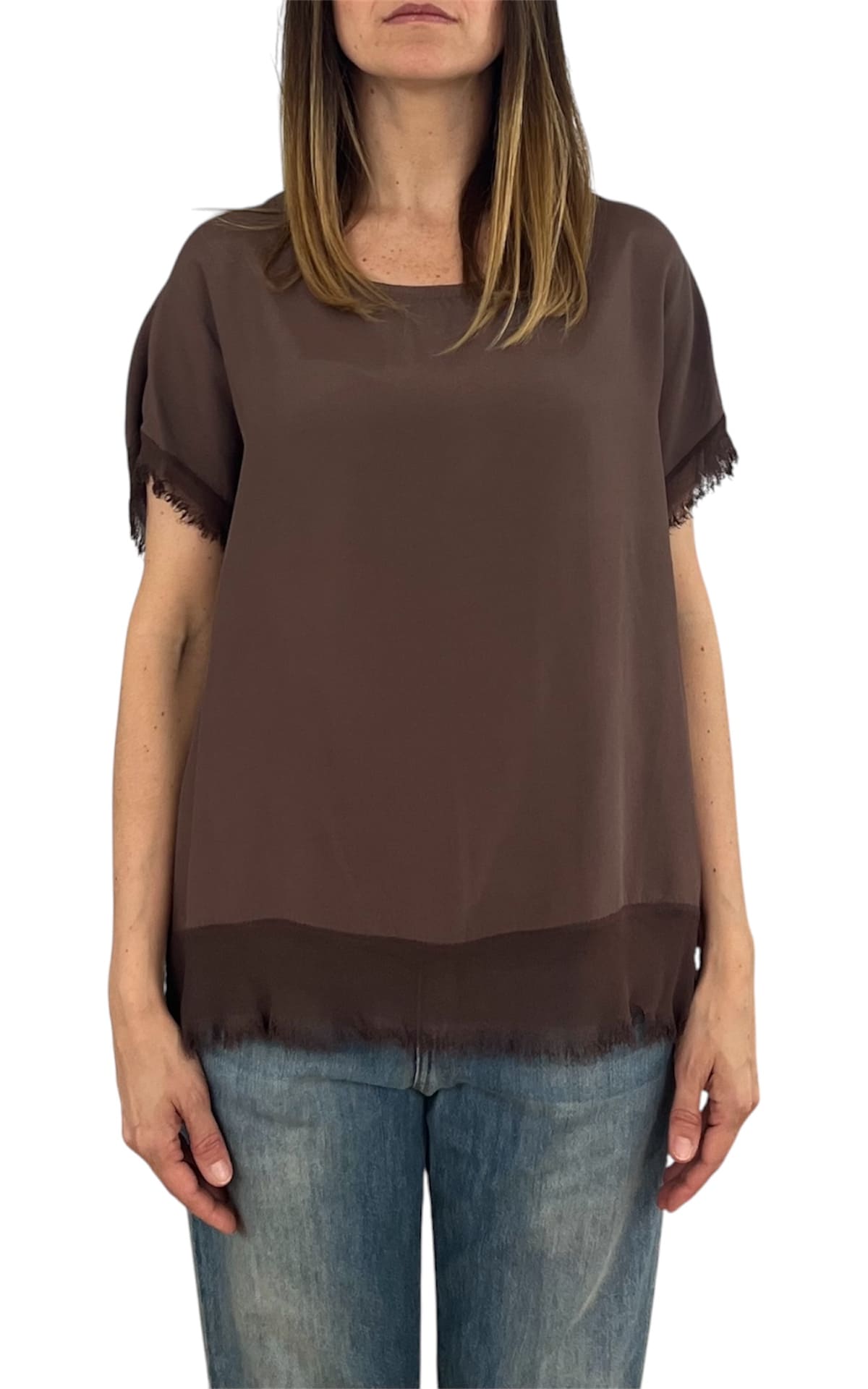 Off-On - Blusa sfrangiata - Moro