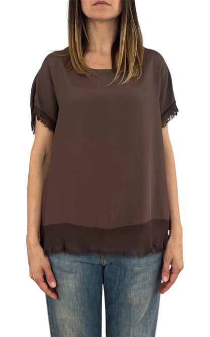 Off-On - Blusa sfrangiata - Moro