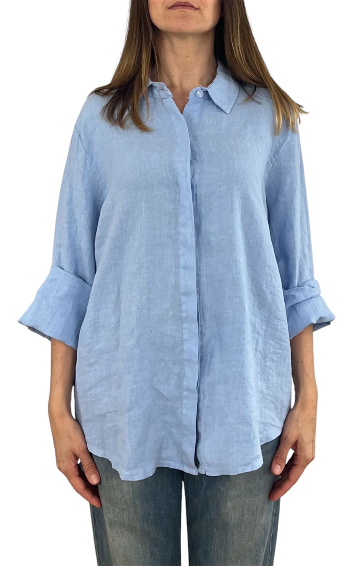 Off-on - Camicia lino - Celeste
