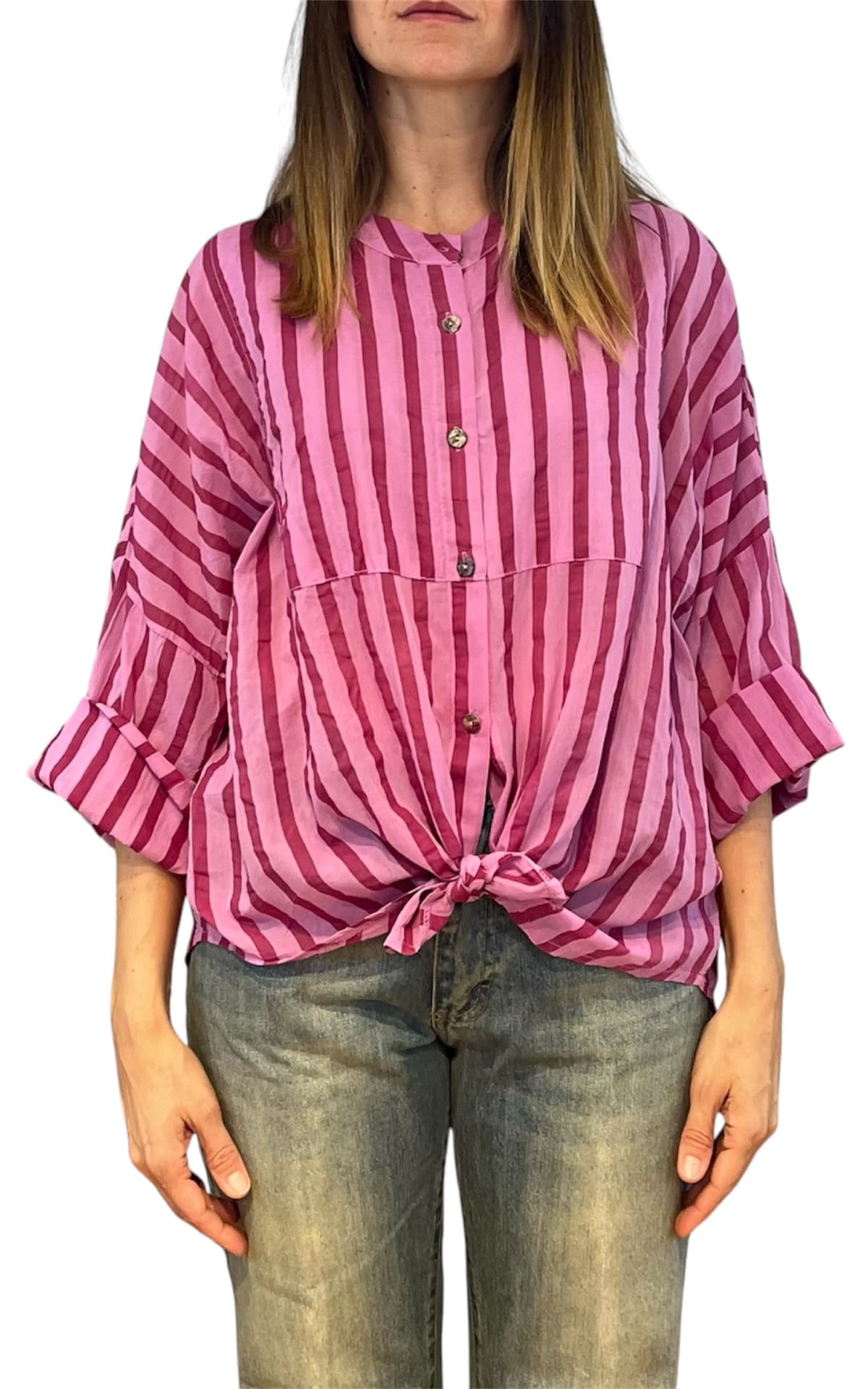 Off-on - Camicia rigata - Magenta