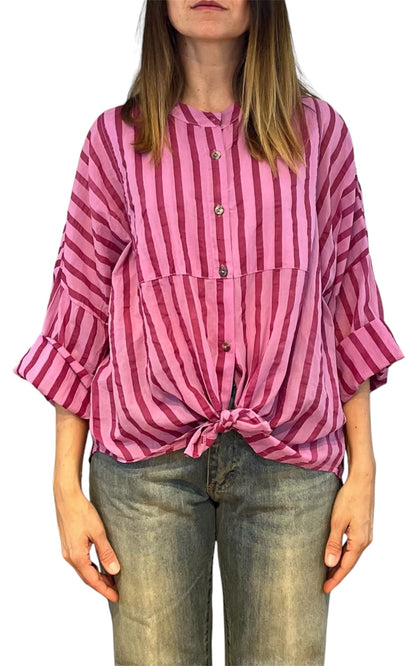 Off-on - Camicia rigata - Magenta