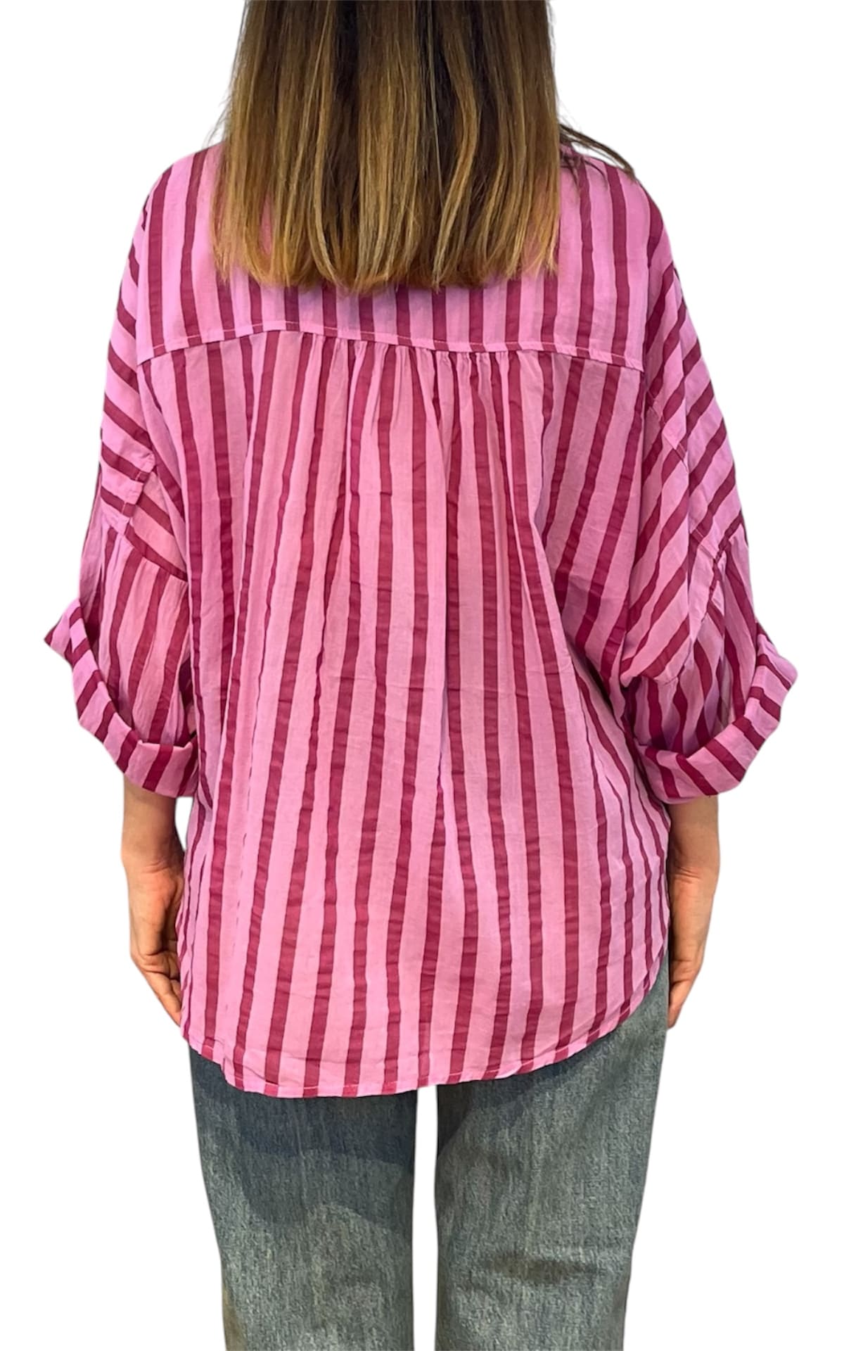 Off-on - Camicia rigata - Magenta