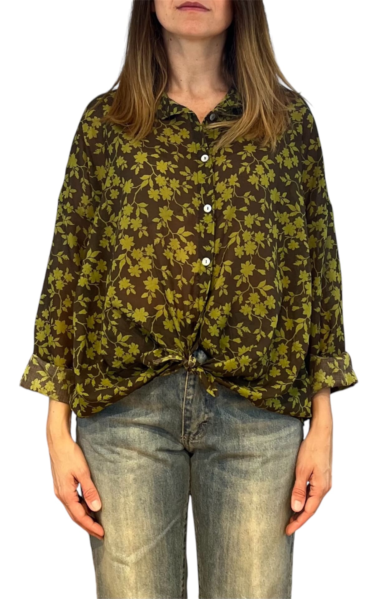 Off-on - Camicia fantasia foglie - Moro/verde
