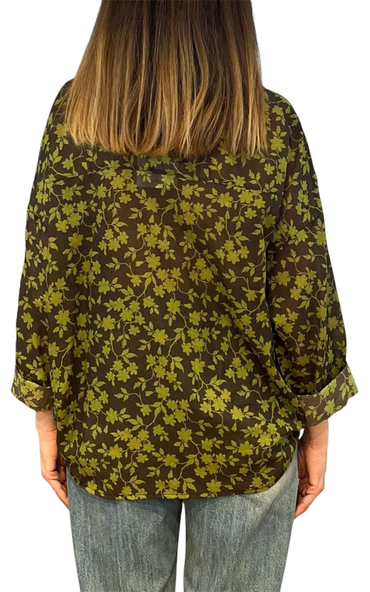 Off-on - Camicia fantasia foglie - Moro/verde