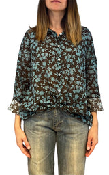Off-on - Camicia fantasia foglie - Moro/azzurro