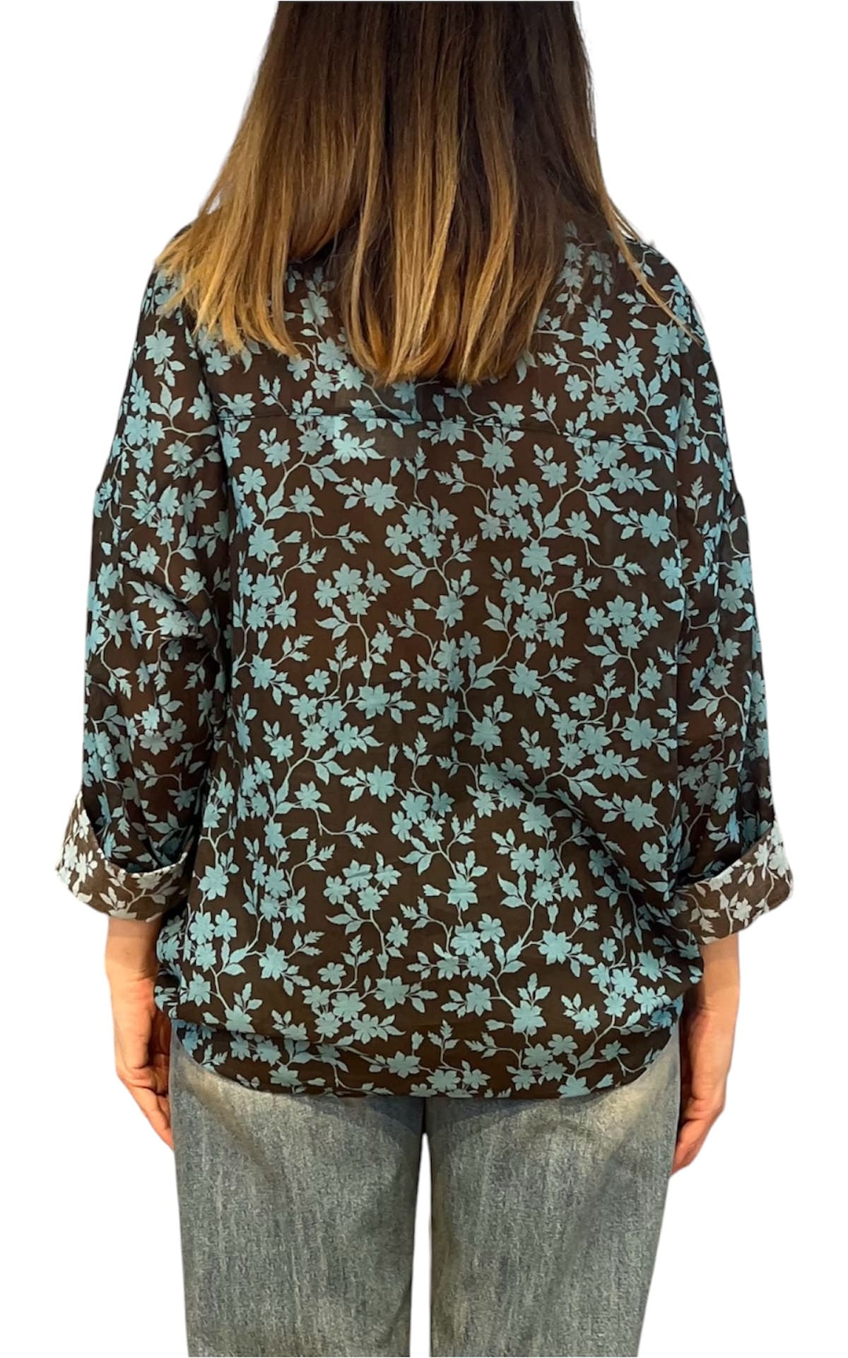 Off-on - Camicia fantasia foglie - Moro/azzurro