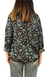 Off-on - Camicia fantasia foglie - Moro/azzurro
