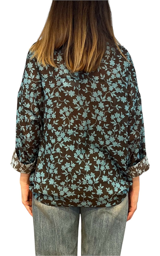 Off-on - Camicia fantasia foglie - Moro/azzurro