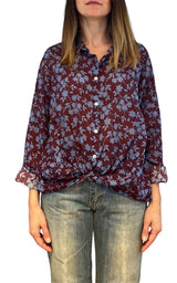 Off-on - Camicia fantasia foglie - Burgundi/azzurro