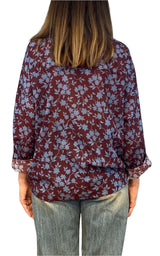 Off-on - Camicia fantasia foglie - Burgundi/azzurro
