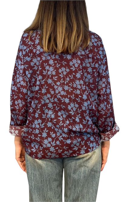 Off-on - Camicia fantasia foglie - Burgundi/azzurro