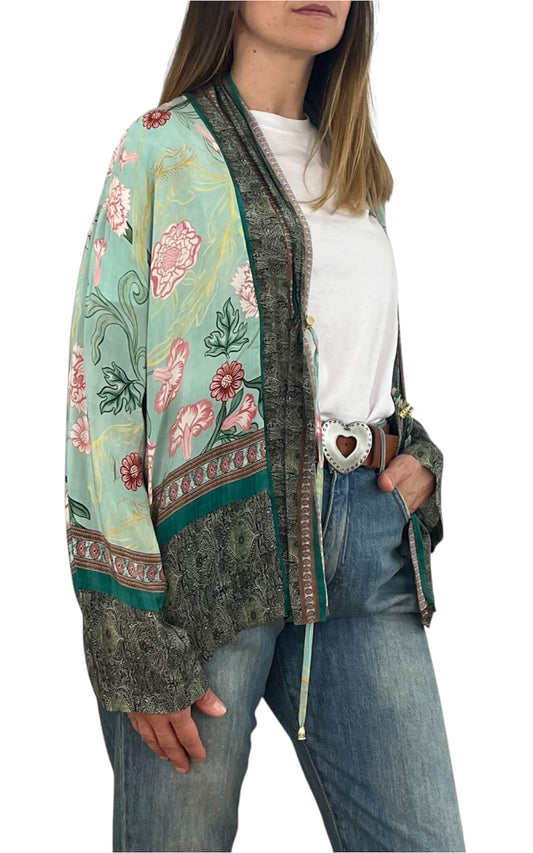 Wu'Side - Kimono corto con coulisse - Verde acqua