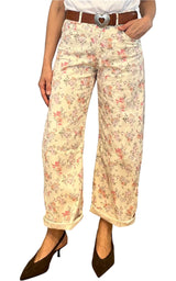 Off-on - Pantalone barrel fiori - Burro