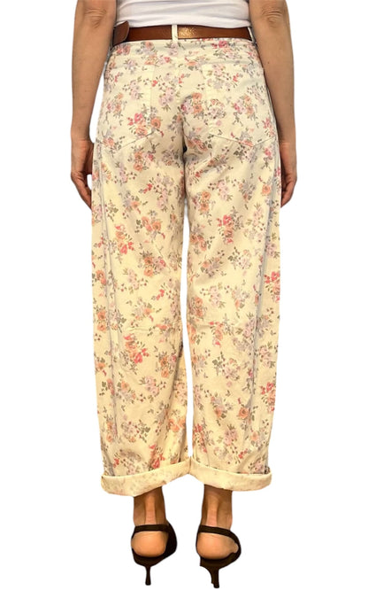 Off-on - Pantalone barrel fiori - Burro