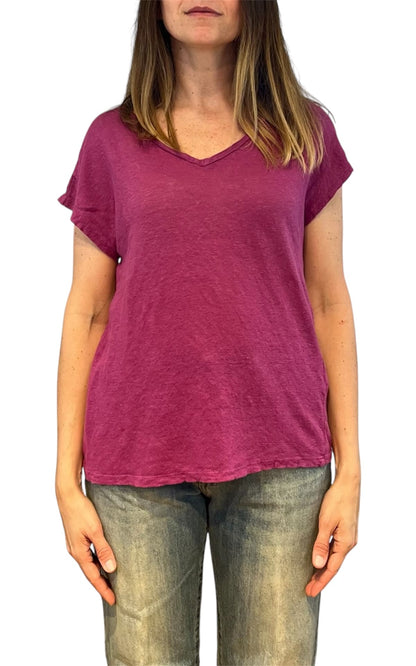 Off- on - T-shirt scollo V lino - Ciclamino