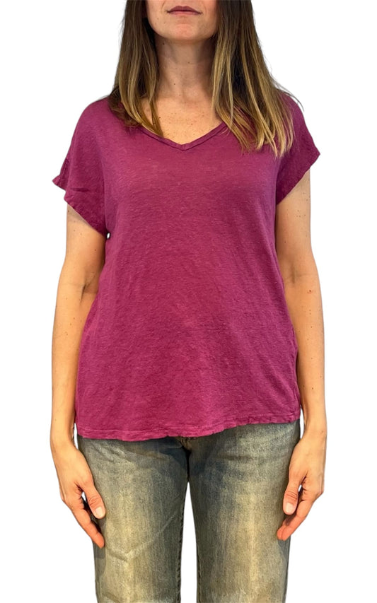 Off- on - T-shirt scollo V lino - Ciclamino
