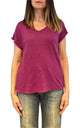 Off- on - T-shirt scollo V lino - Ciclamino