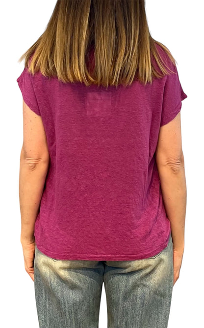Off- on - T-shirt scollo V lino - Ciclamino