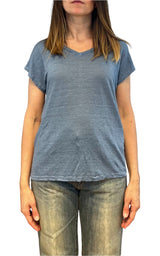 Off- on - T-shirt scollo V lino - Celeste