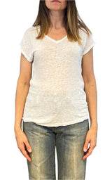 Off- on - T-shirt scollo V lino - Bianco