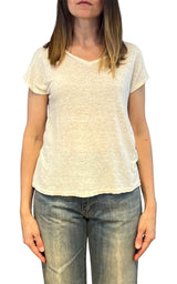 Off- on - T-shirt scollo V lino - Burro