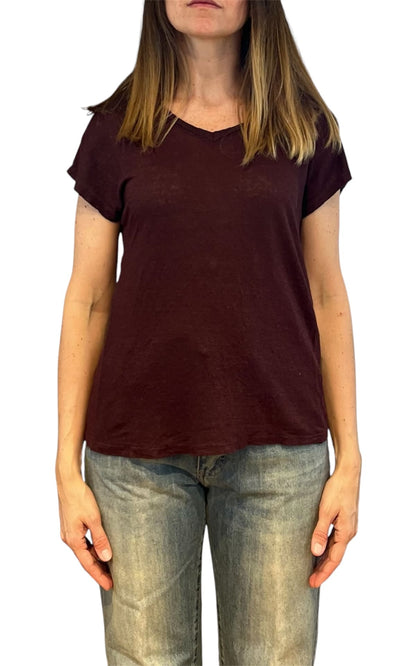 Off- on - T-shirt scollo V lino - Vino