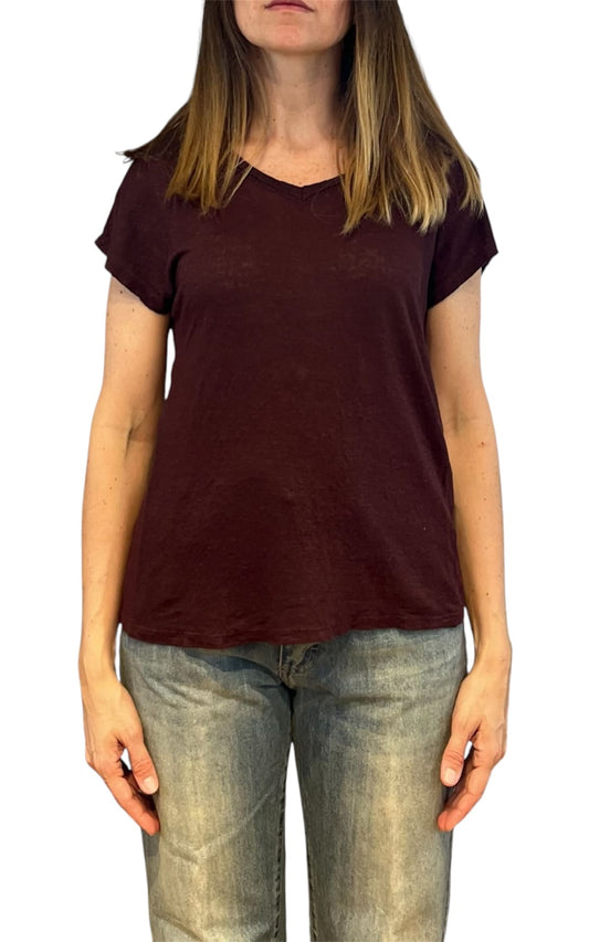 Off- on - T-shirt scollo V lino - Vino