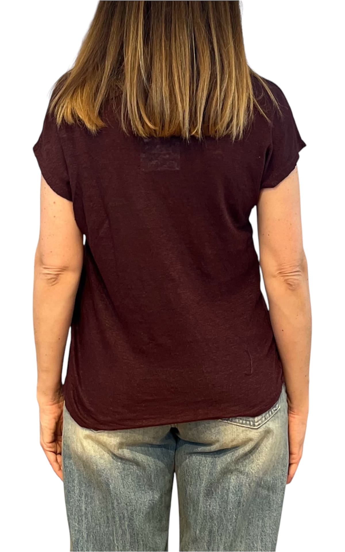 Off- on - T-shirt scollo V lino - Vino