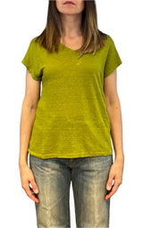 Off- on - T-shirt scollo V lino - Olio