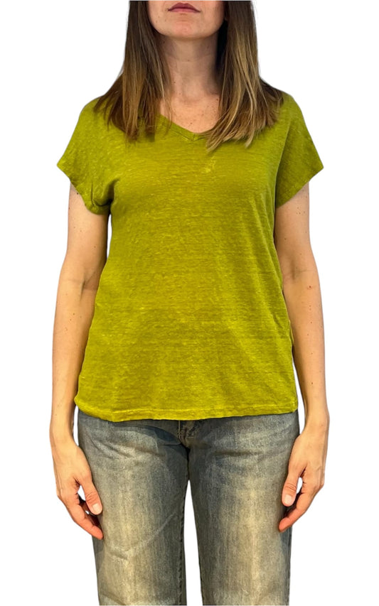 Off- on - T-shirt scollo V lino - Olio