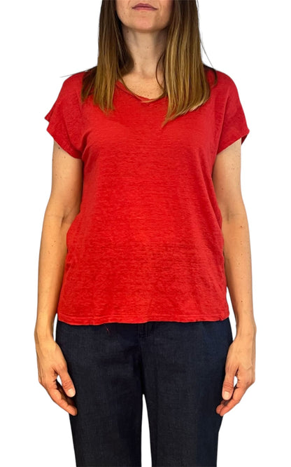 Off- on - T-shirt scollo V lino - Rosso