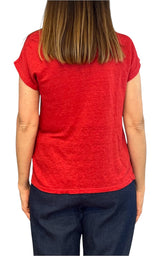 Off- on - T-shirt scollo V lino - Rosso