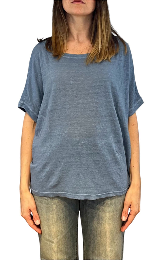 Off- on - T-shirt over lino - Celeste