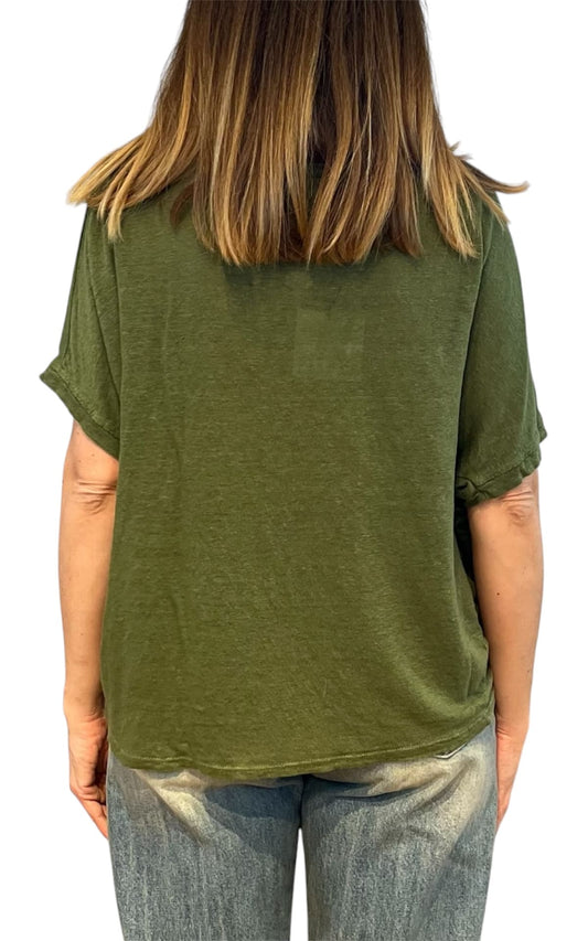 Off- on - T-shirt over lino - Verde militare