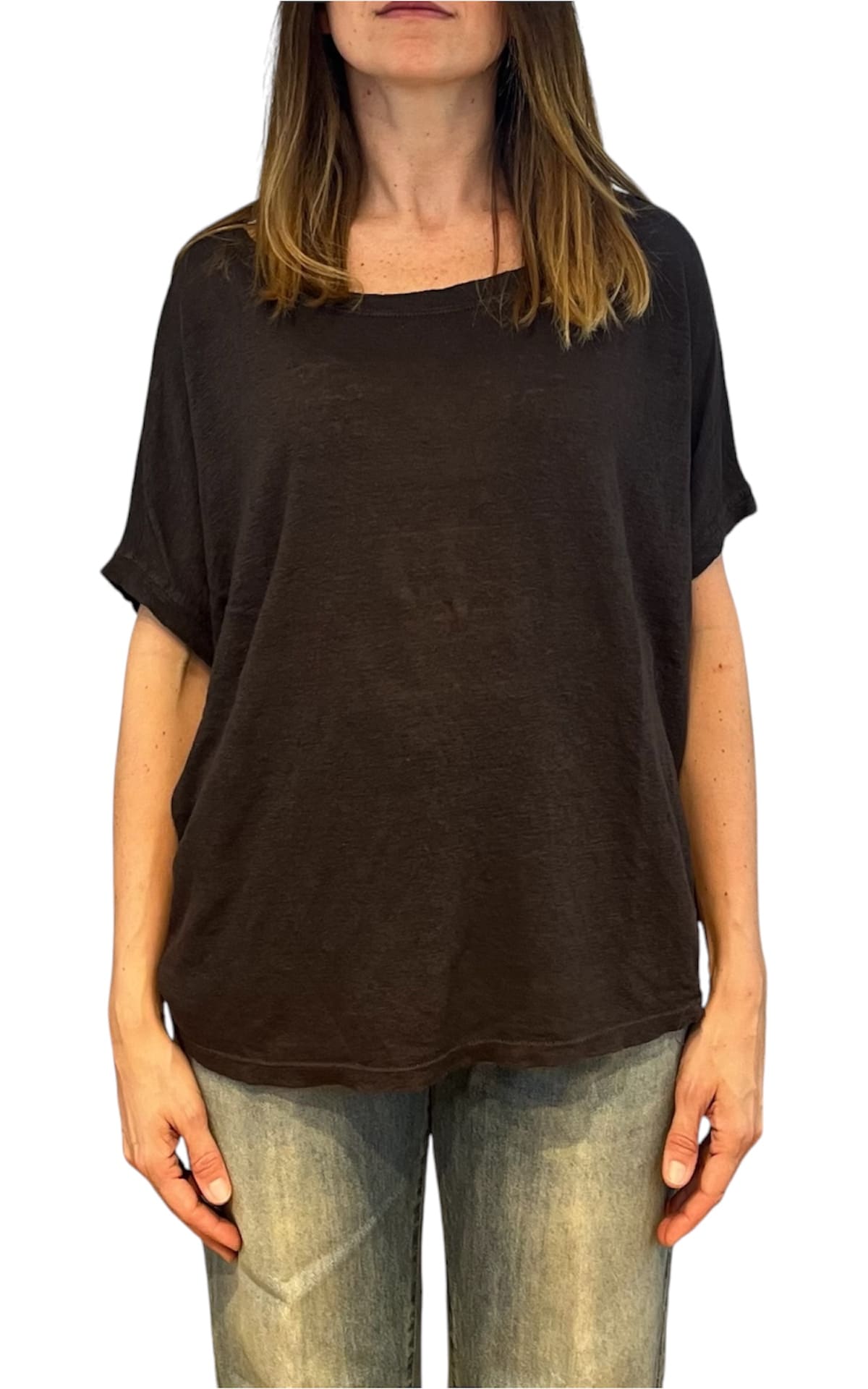 Off- on - T-shirt over lino - Marrone