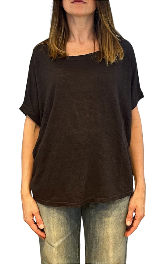 Off- on - T-shirt over lino - Marrone