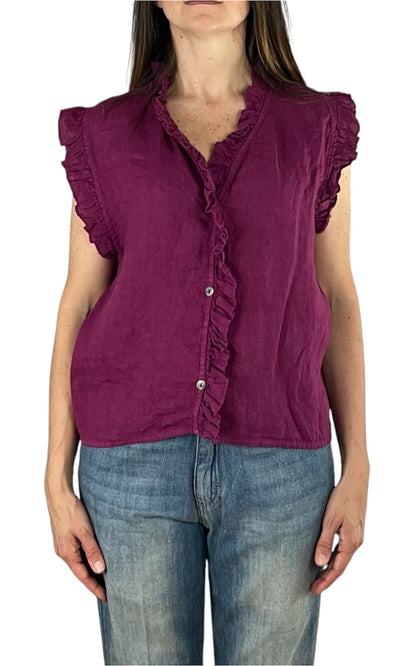 Off-on - Top volant lino - Ciclamino